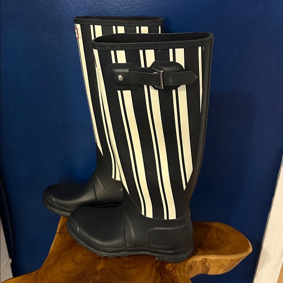 Women’s Hunter Original Blue & White Garden Stripe Rain Boots Size 8 - Picture 4 of 8